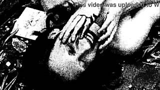 Beautiful woman in bondage in a sensual threesome in the garden of sin