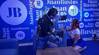 Redhead Andrea Pardo's explosive Sybian rides on Juan's podcast