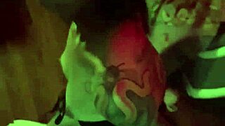 Beautiful girlfriend with tattoos gives blow job while handcuffed