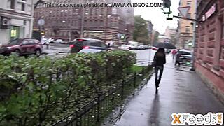 Russian spy seduces a girl for sex on a rainy day