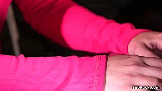 Brunette beauty in rope gets double penetration in a rather strange scene