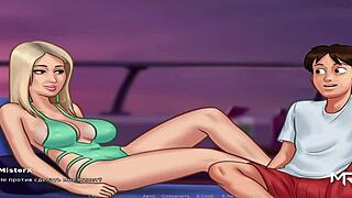 Steamy blowjob scene in a luxurious yacht in an animated porn movie